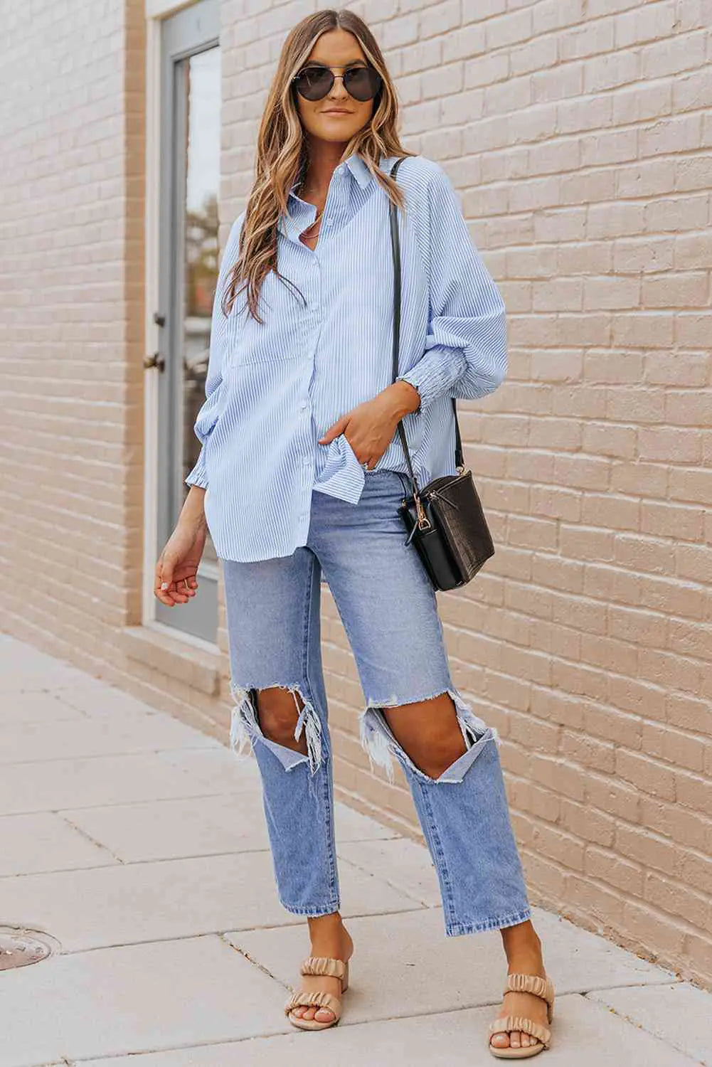 Striped Lantern Sleeve Shirt