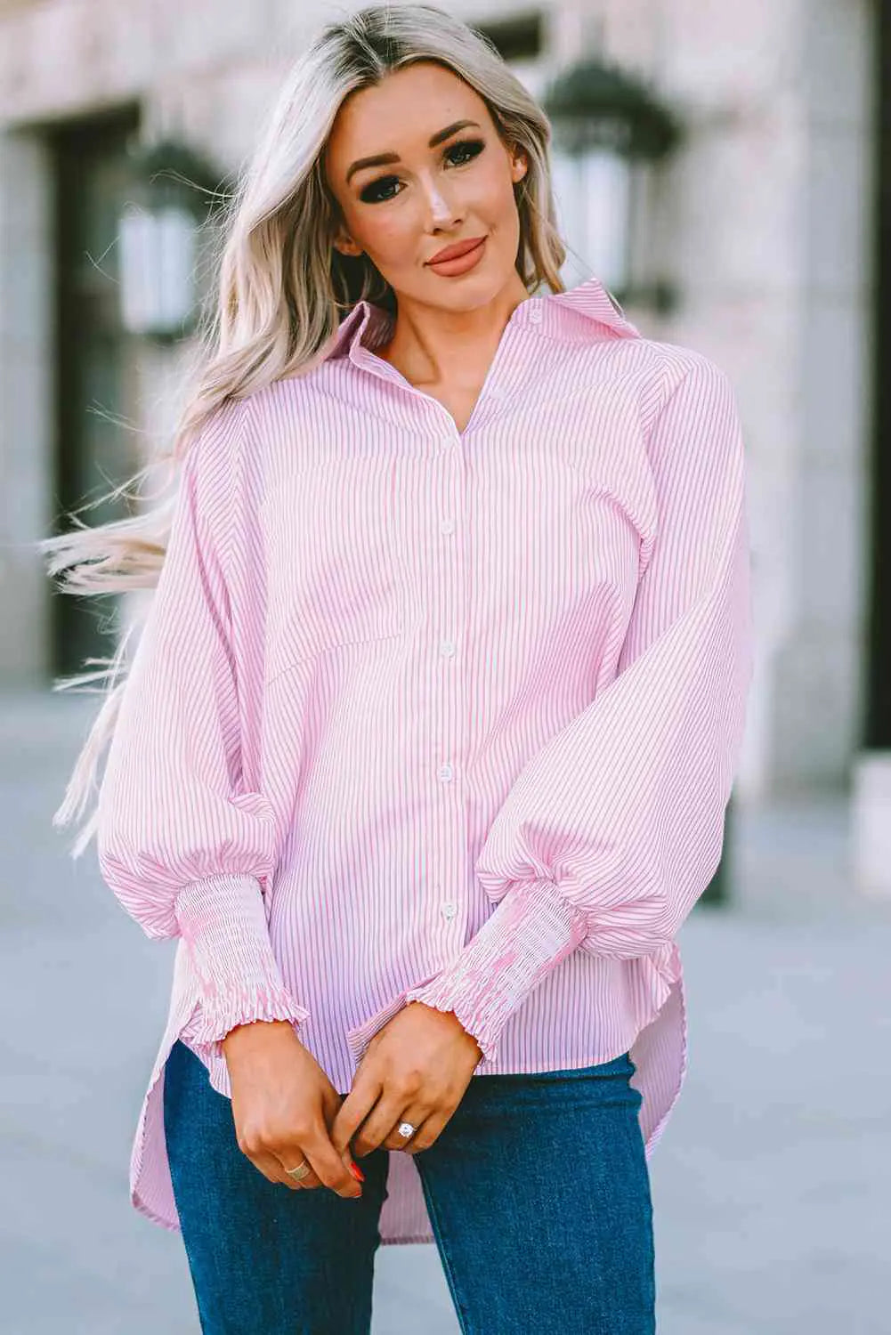 Striped Lantern Sleeve Shirt