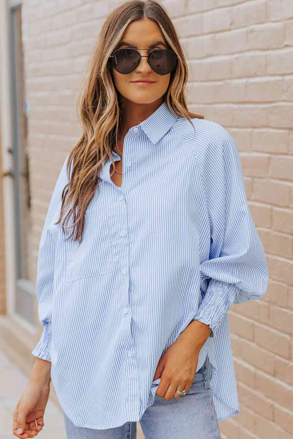 Striped Lantern Sleeve Shirt