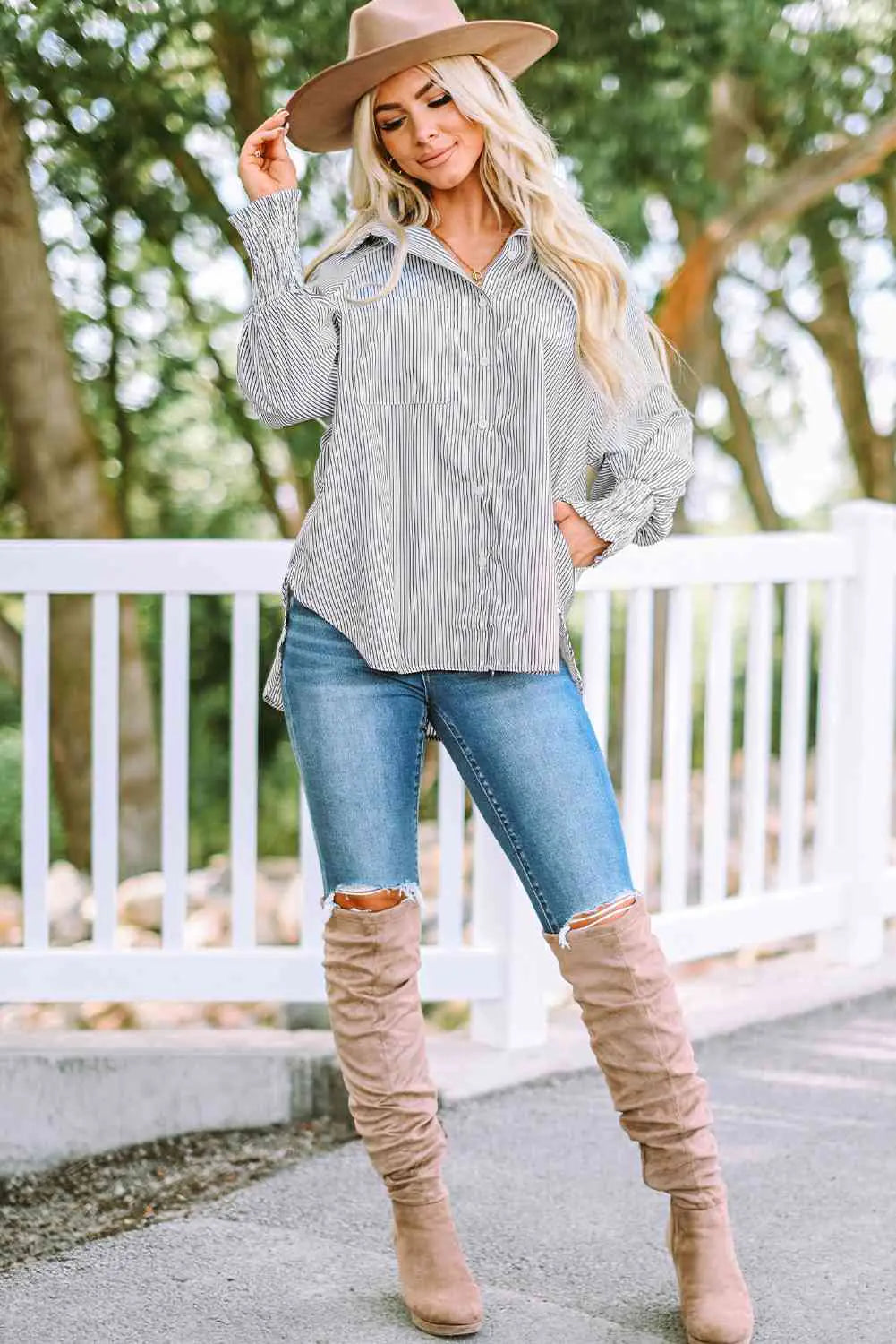 Striped Lantern Sleeve Shirt