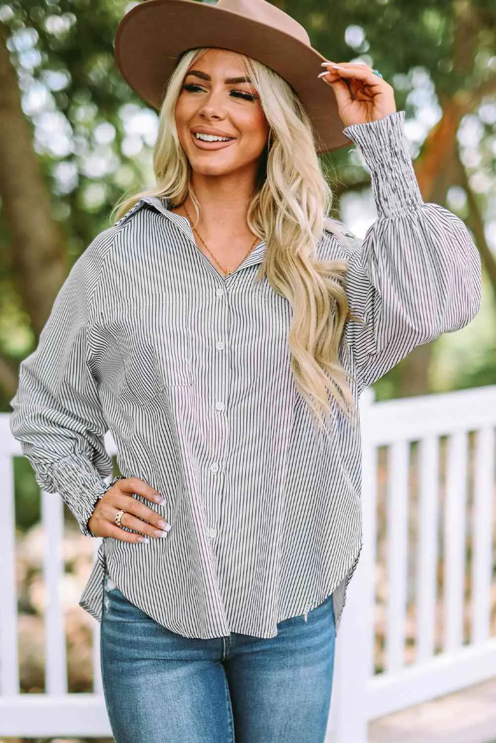 Striped Lantern Sleeve Shirt