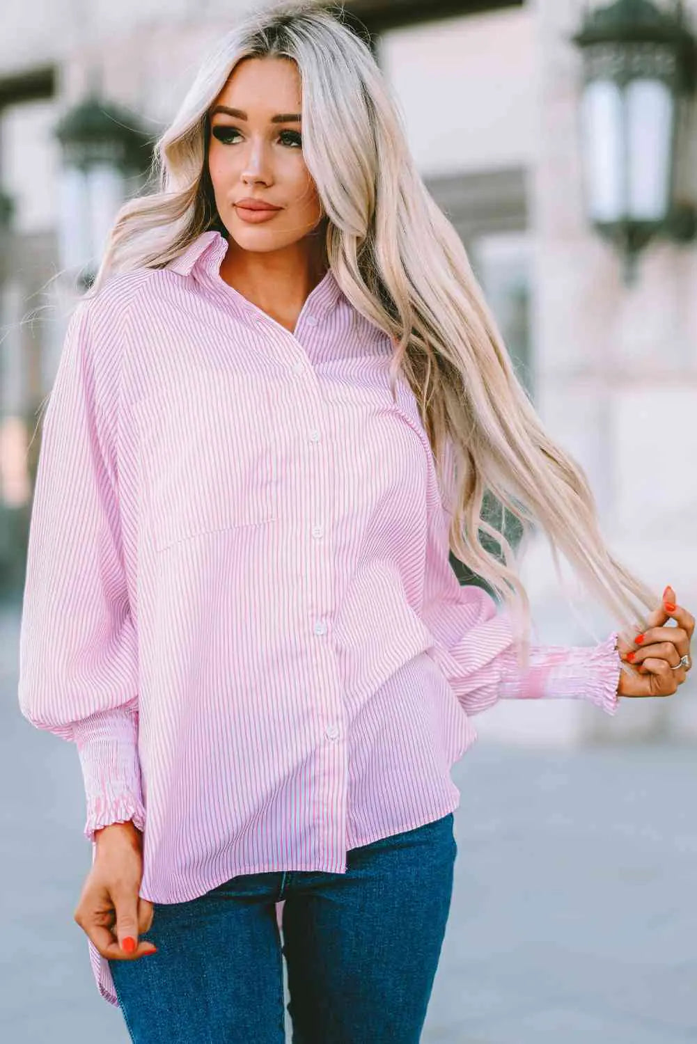 Striped Lantern Sleeve Shirt