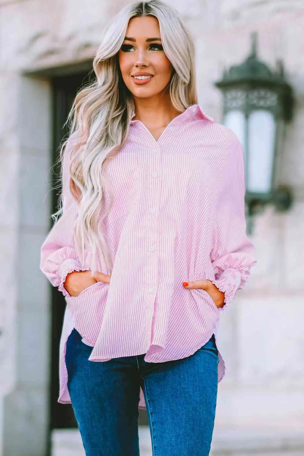 Striped Lantern Sleeve Shirt