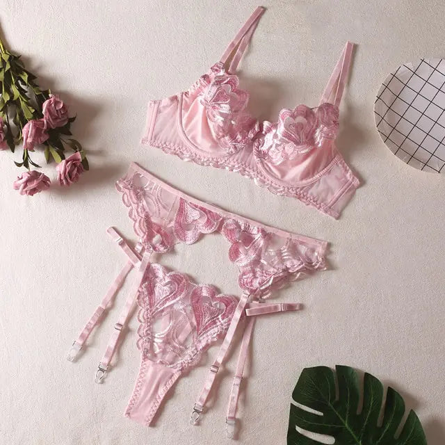 Heart Embroidered Underwear Set