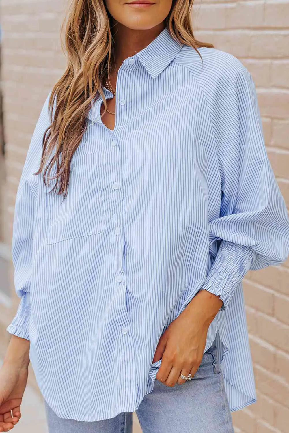Striped Lantern Sleeve Shirt