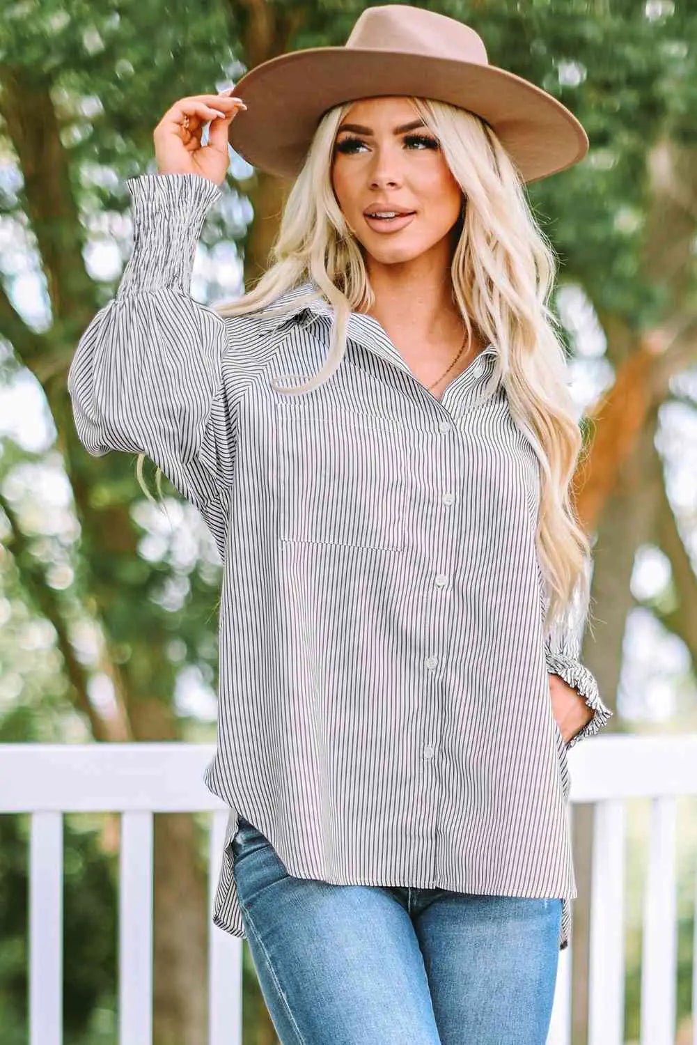 Striped Lantern Sleeve Shirt