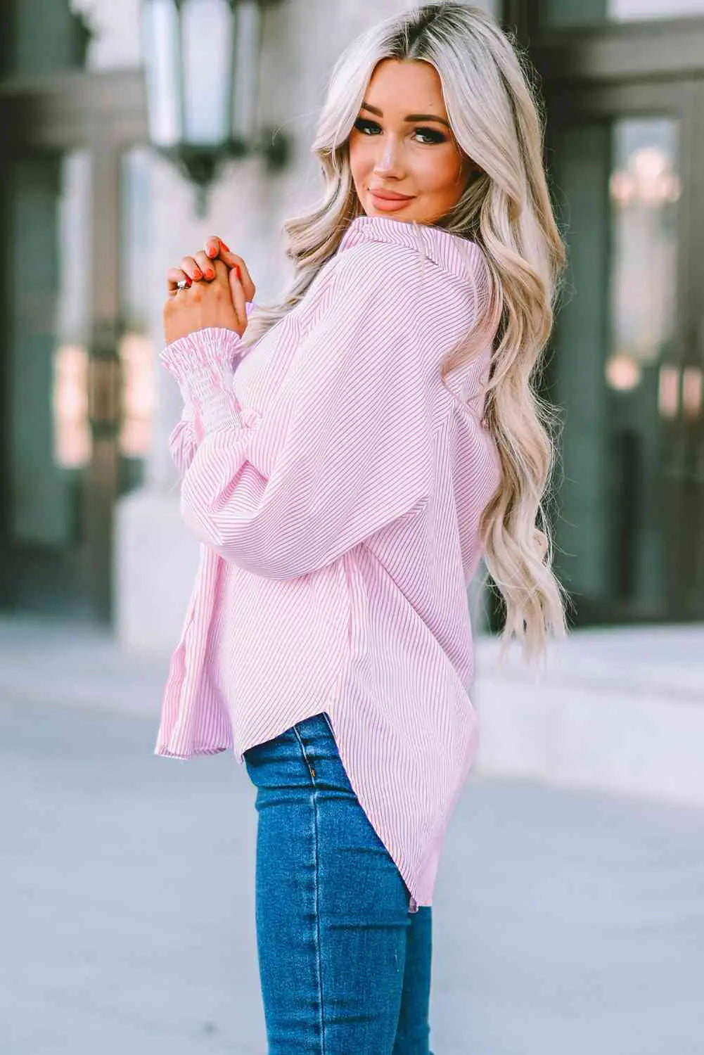 Striped Lantern Sleeve Shirt