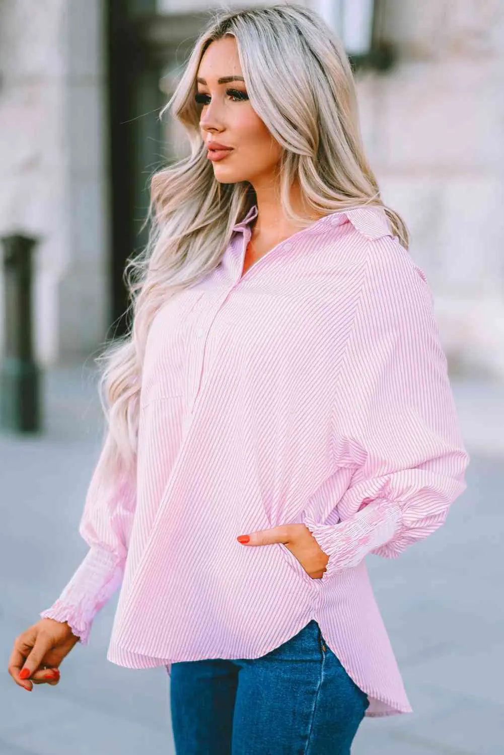 Striped Lantern Sleeve Shirt