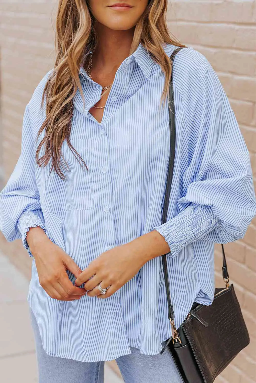 Striped Lantern Sleeve Shirt