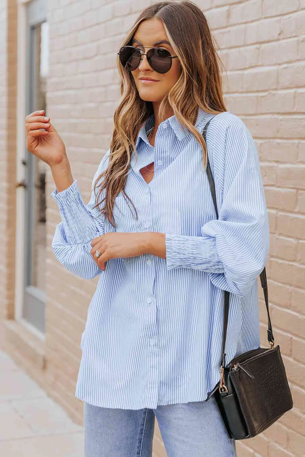 Striped Lantern Sleeve Shirt