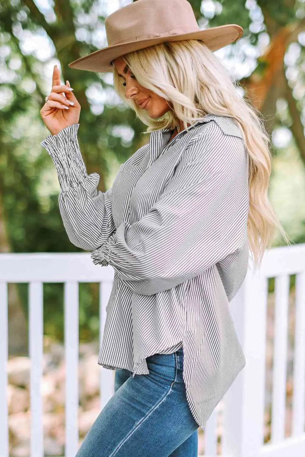 Striped Lantern Sleeve Shirt