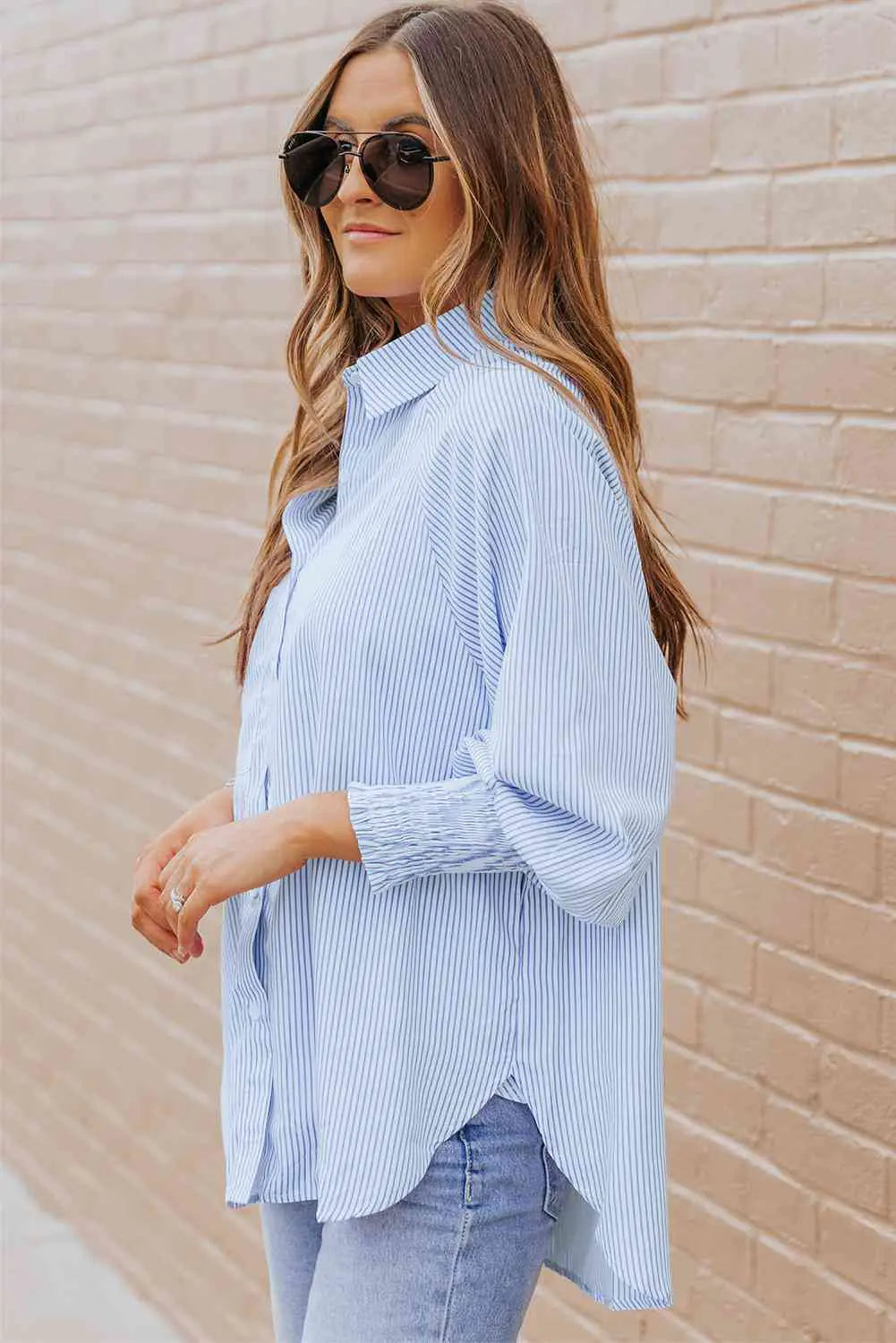 Striped Lantern Sleeve Shirt