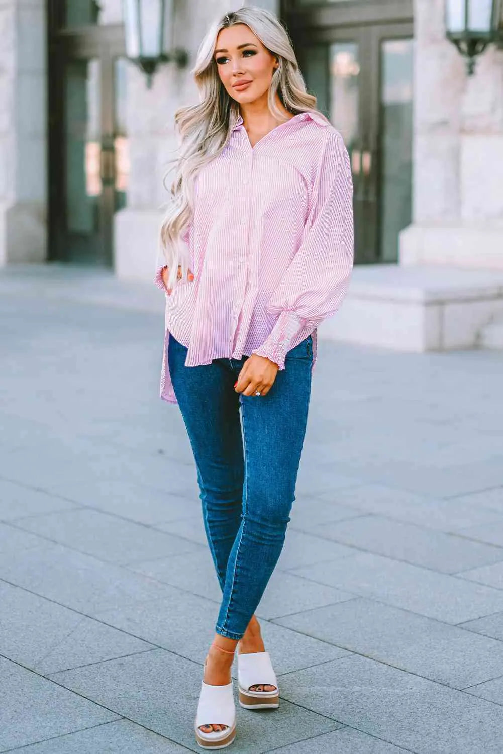 Striped Lantern Sleeve Shirt