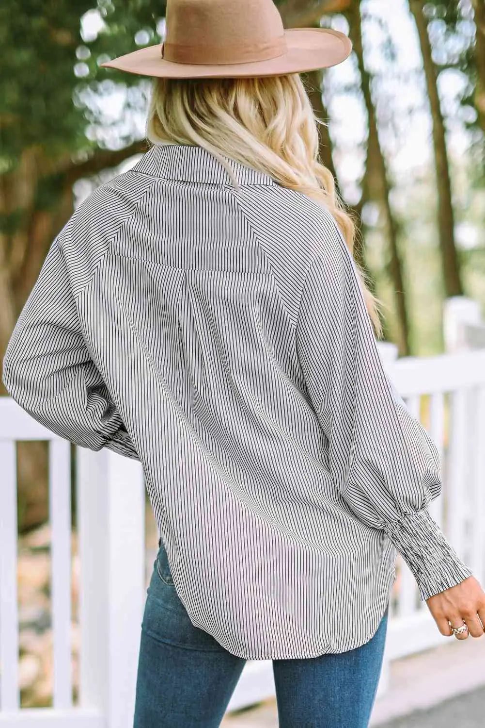 Striped Lantern Sleeve Shirt
